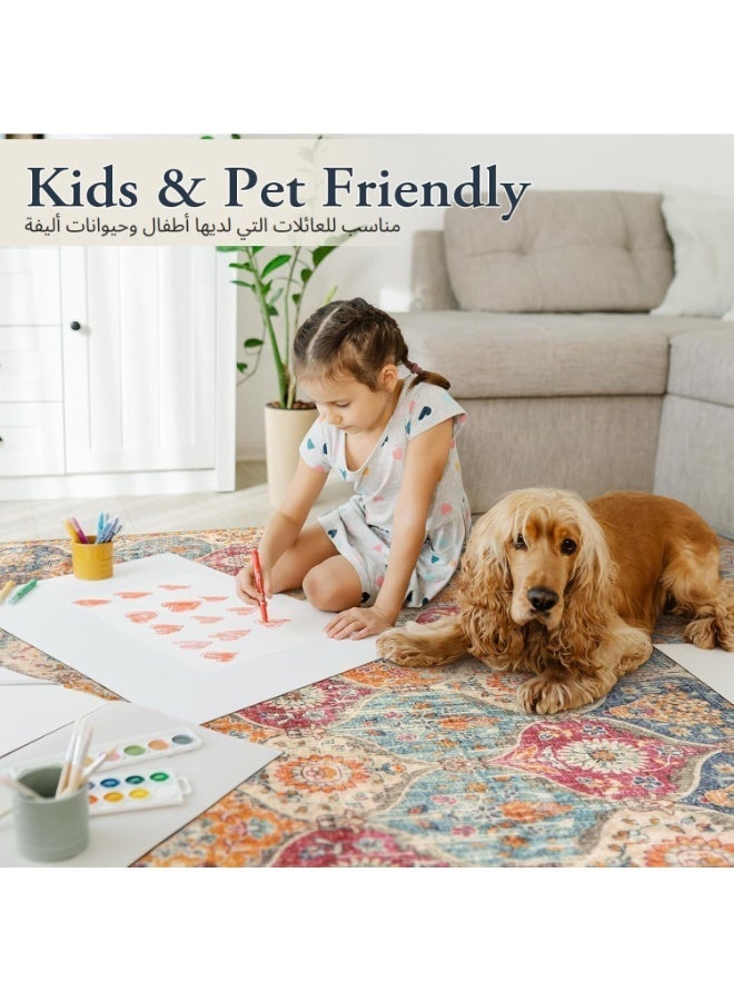 اكسيسن سجادة غرفة معيشة مقاس 160 × 230 سم، سجادة زهرية عتيقة منخفضة الوبر، سجادة داخلية كبيرة مناسبة لغرفة النوم وغرفة المعيشة وغرفة الطعام وديكور المنزل - Image 2